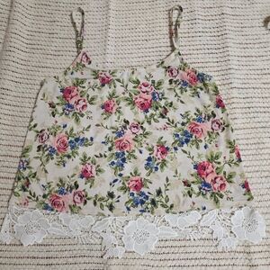 Charlotte Russe Pink And Blue Floral Print Cottage Chic Y2K Crop Tank